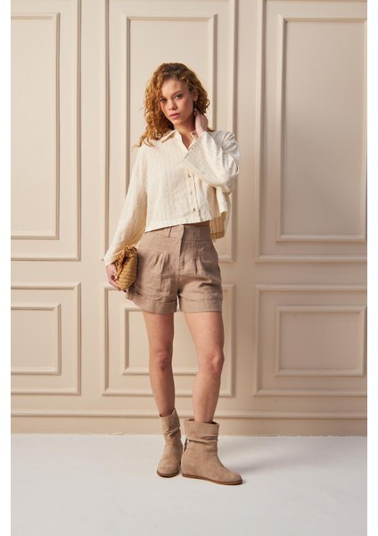 Çizgili Uzun Kol Keten Gömlek -Casual fırsatları