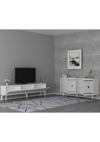 Lennora Tv Sehpası (Alt Modül) ve Konsol 2'li Salon Takımı Beyaz-Gümüş fiyatları