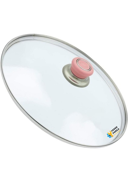 Tencere Sahan Tava Cam Kapağı Kapak 14 cm Pembe Tutma Tepesi