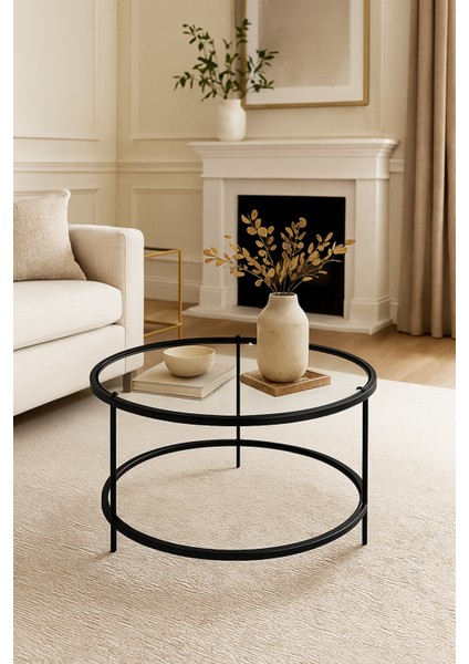 Mars Metal Camlı Demonte Orta Sehpa Siyah Şeffaf