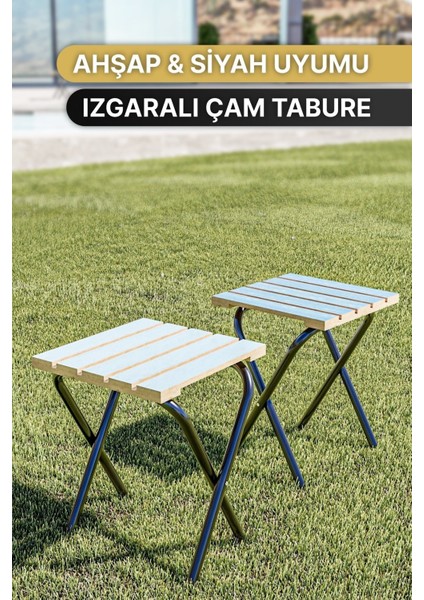 Ahşap ve Paslanmaz Çelik Katlanabilir Kamp ve Bahçe Taburesi – Suya Dayanıklı Kare Tasarım, Türkiye Üretimi