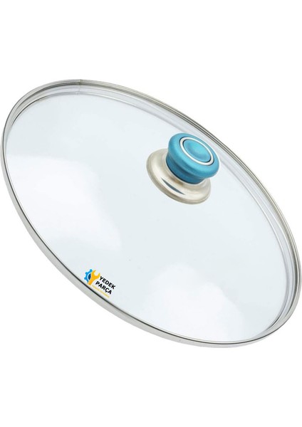 Tencere Sahan Tava Cam Kapağı Kapak 24 cm Turkuaz Tutma Tepesi