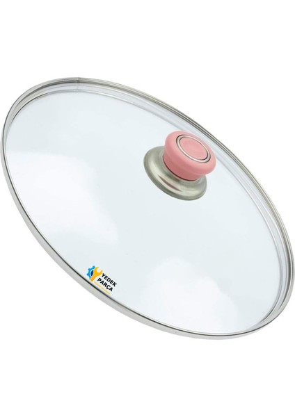 Tencere Sahan Tava Cam Kapağı Kapak 34 cm Pembe Tutma Tepesi