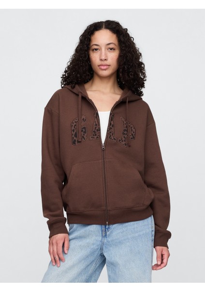 Kadın Kahverengi Gap Logo Fleece Fermuarlı Sweatshirt