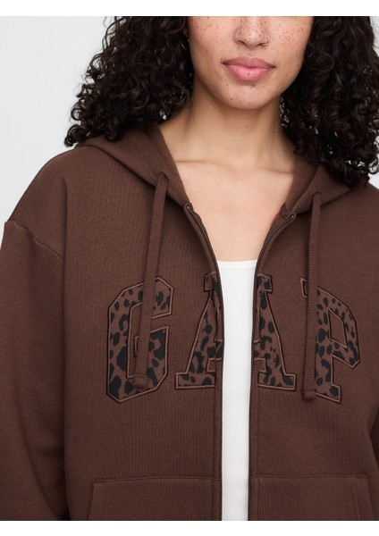 Kadın Kahverengi Gap Logo Fleece Fermuarlı Sweatshirt modelleri