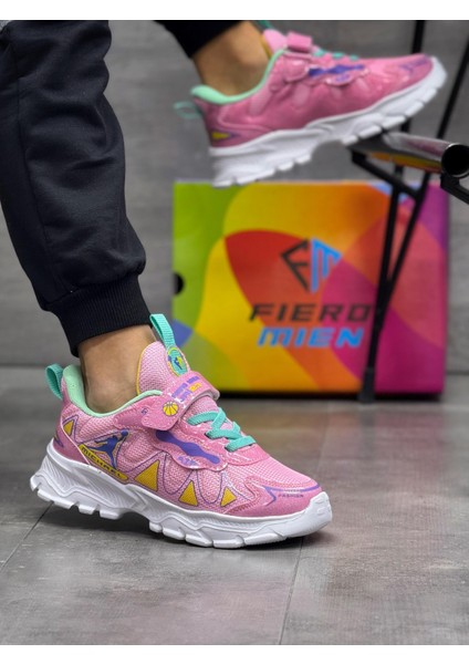 Unisex Bantlı Faylon Taban Çocuk Spor Ayakkabı-Pembe