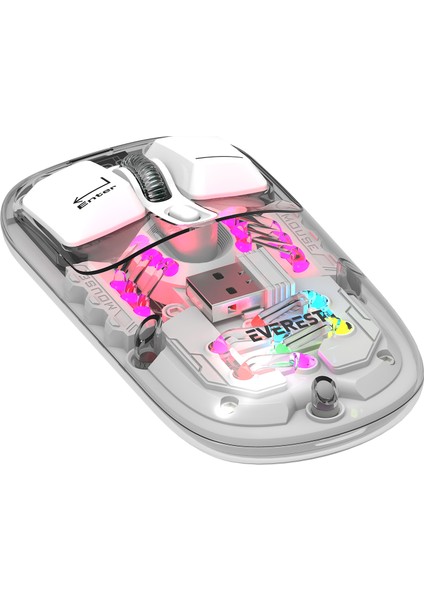 SM-BT89 Opal Şarj Edilebilir Sessiz Beyaz Transparan Rgb 2in1 2bt ve 2.4ghz Kablosuz Mouse fiyatları