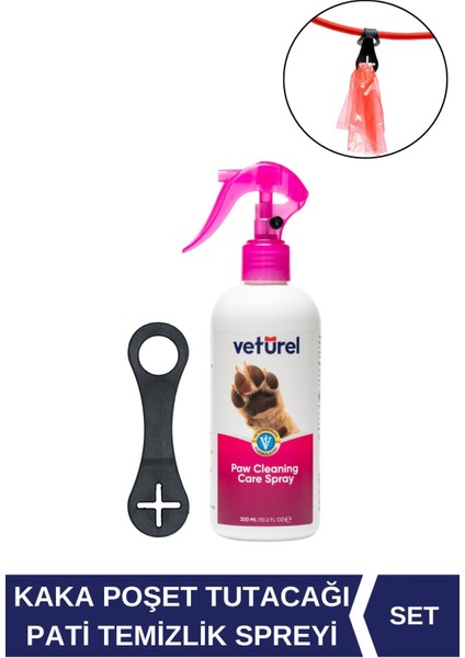 Köpek Kaka Poşeti Tutucu Silikon Aparat + Pati Temizleme Spreyi Parfümsüz Koku Kir Giderici 300ML