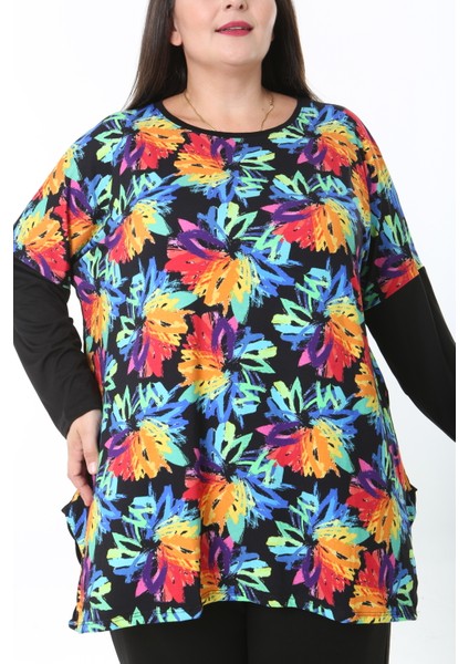 Kadın Likralı Yünlü Viskon Ön Desenli Büyük Beden Tunik fiyatları