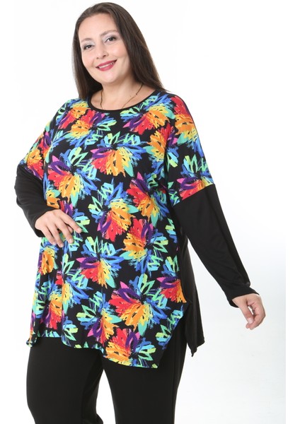 Kadın Likralı Yünlü Viskon Ön Desenli Büyük Beden Tunik fırsatları