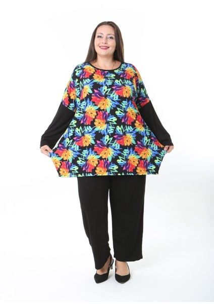 Kadın Likralı Yünlü Viskon Ön Desenli Büyük Beden Tunik indirimleri