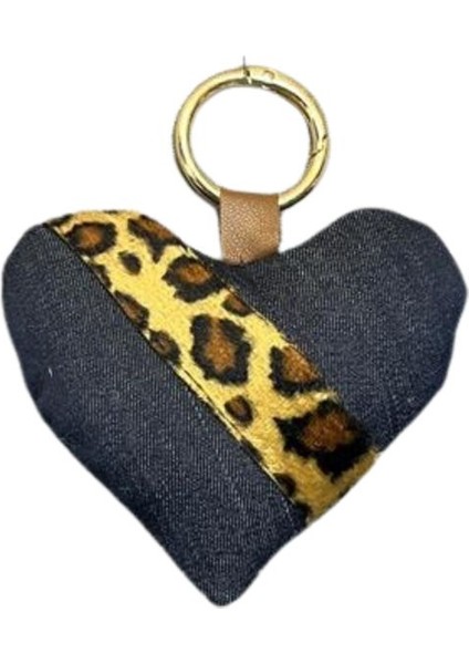 1157 El Yapımı Kalp Model Leopar Şerit Anahtarlık