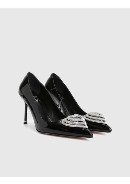 Anessa Hakiki Rugan Deri Siyah Kadın Topuklu Ayakkabı