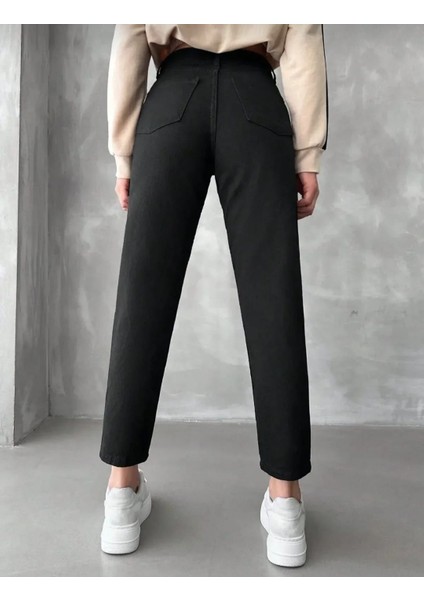 Kadın Solmayan Siyah Yüksel Bel Mom Jeans Boyfrend Pantolon modelleri