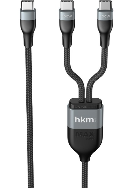 DUO POWER 100W Çift Uçlu, Type-C To Type-C + Type-C Şarj Kablosu, Örgü Tasarım, 1.2 Metre, Siyah fiyatları