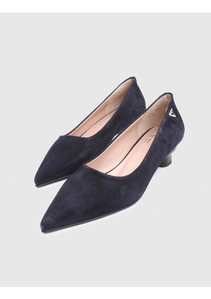 Renita Hakiki Süet Deri Lacivert Kadın Topuklu Ayakkabı fırsatları