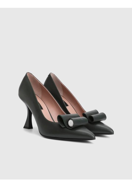 Brody Hakiki Deri Yeşil Kadın Topuklu Ayakkabı