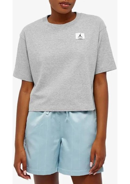 Jordan Essential Boxy Loose Fit T-Shirt Black Kadın Bol Kesim Crop Tişört Gri