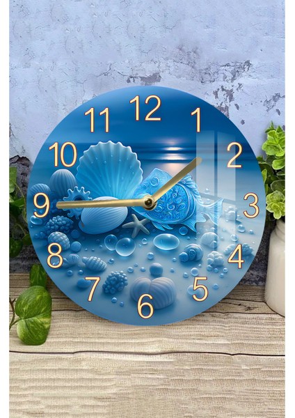 Mavi Deniz Kabuklu 3D Görünümlü Temperli Cam Saat – 33 cm CSDW379 modelleri
