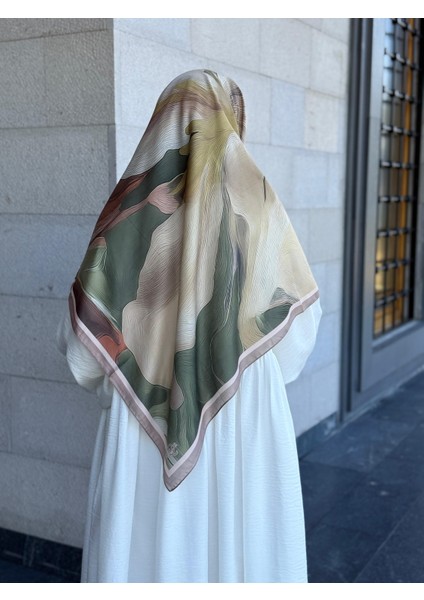 Pamuklu Amber Desen Eşarp-Haki fiyatları