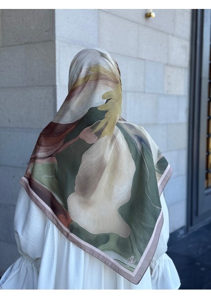 Pamuklu Amber Desen Eşarp-Haki modelleri