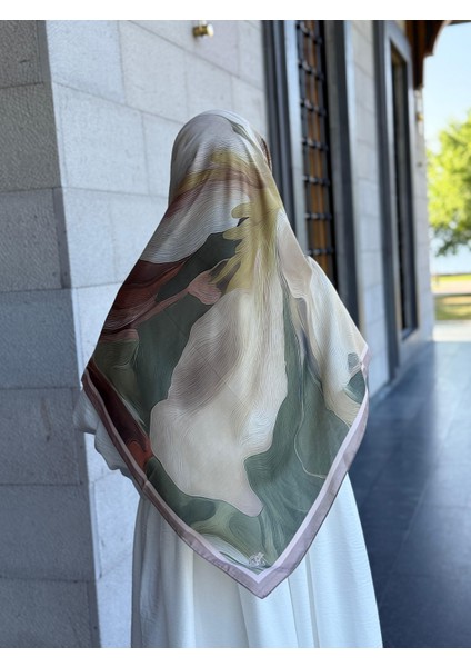 Pamuklu Amber Desen Eşarp-Haki fırsatları