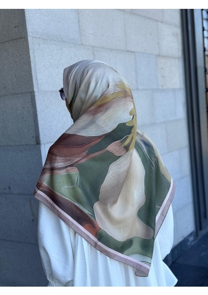 Pamuklu Amber Desen Eşarp-Haki indirimleri