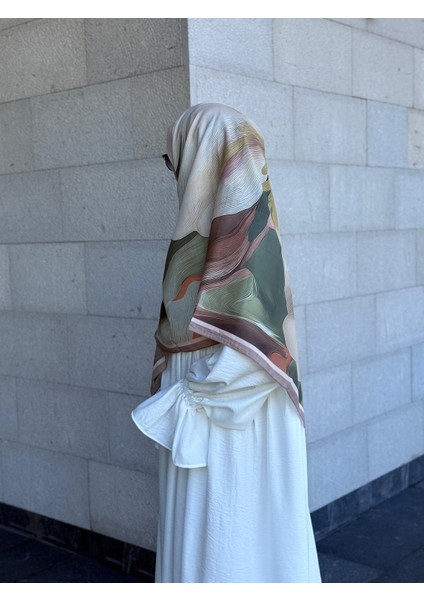 Pamuklu Amber Desen Eşarp-Haki