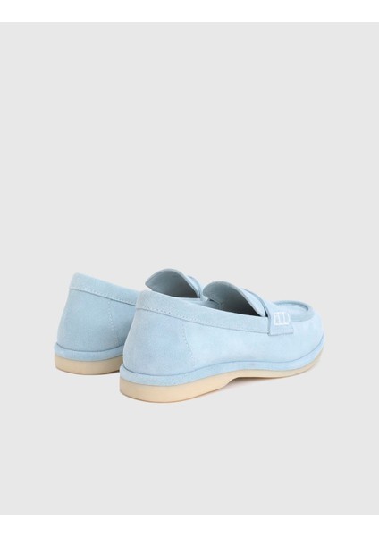Nelina Hakiki Süet Deri Mavi Kadın Loafer Ayakkabı fırsatları