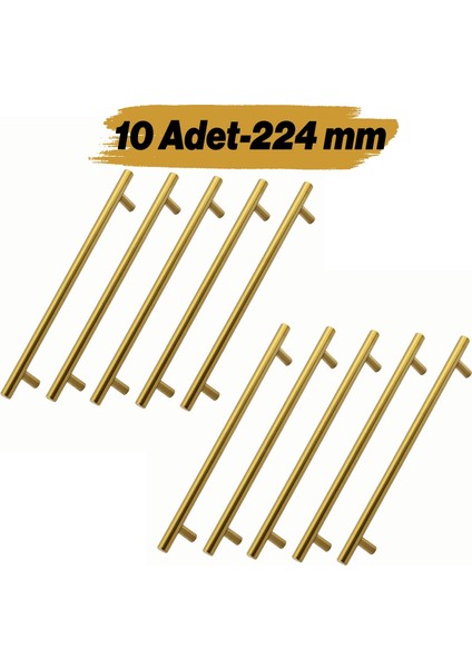 Mobilya Kulp Mutfak Dolap Çekmece Dolabı Kapak Kulpları Gold Altın 224 mm 22.4 cm Metal (10 Adet)