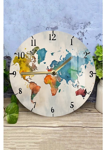 Renkli Dünya Haritası 3D Görünümlü Temperli Cam Saat – 33 cm CSDW370 modelleri