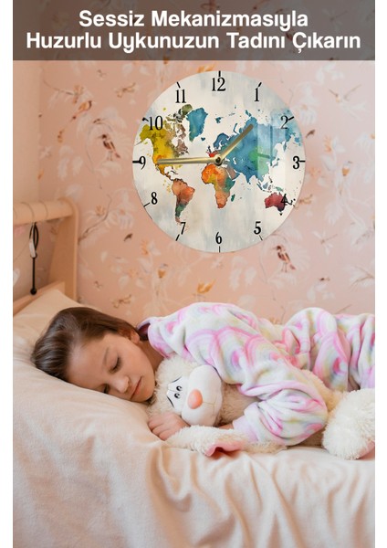 Renkli Dünya Haritası 3D Görünümlü Temperli Cam Saat – 33 cm CSDW370 fırsatları