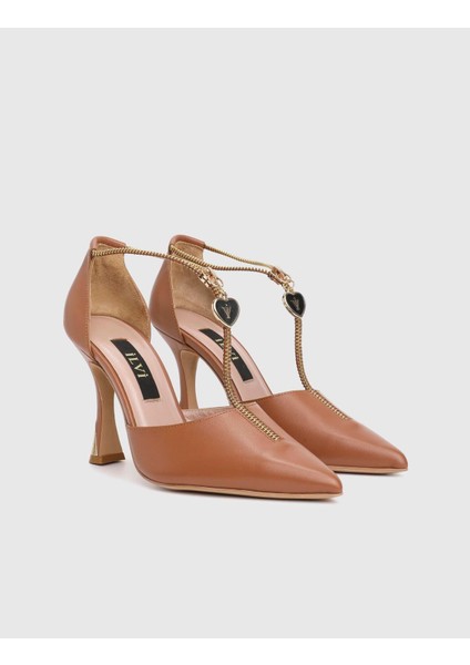 Samira Hakiki Deri Kadın Taba Topuklu Ayakkabı