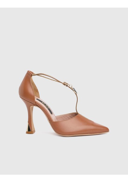 Samira Hakiki Deri Kadın Taba Topuklu Ayakkabı modelleri