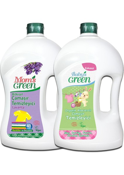 2'li Set Organik Bebek Çamaşır Deterjanı-Mom's Green Çamaşır Deterjanı Lavanta (1500 ml x 2 Adet)
