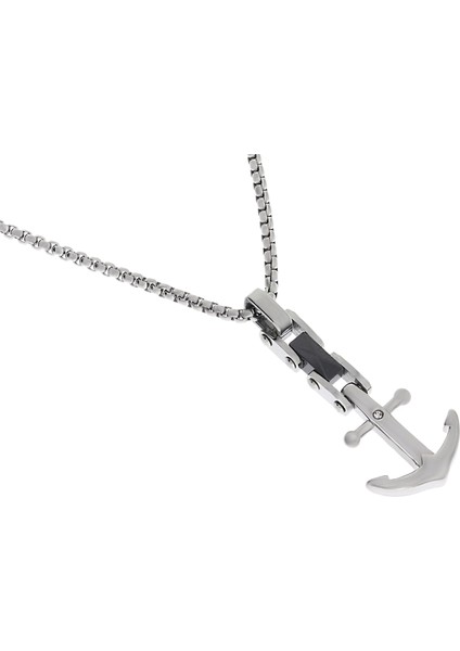 Erkek Gümüş Çapa Model Tektaş Detay Çelik Kolye