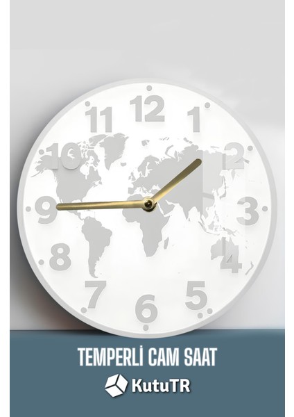 Dünya Haritası Desenli 3D Görünümlü Temperli Cam Saat – 33 cm CSDW436 fiyatları
