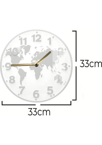 Dünya Haritası Desenli 3D Görünümlü Temperli Cam Saat – 33 cm CSDW436