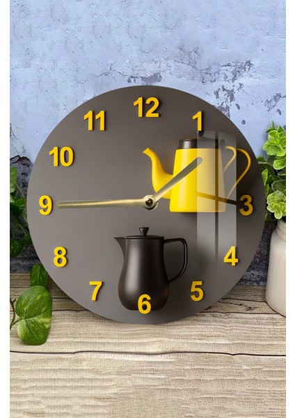 Çaydanlık ve Kahve Potası Desenli 3D Görünümlü Temperli Cam Saat – 33 cm CSDW409 modelleri