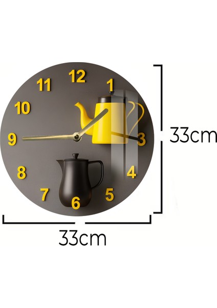 Çaydanlık ve Kahve Potası Desenli 3D Görünümlü Temperli Cam Saat – 33 cm CSDW409