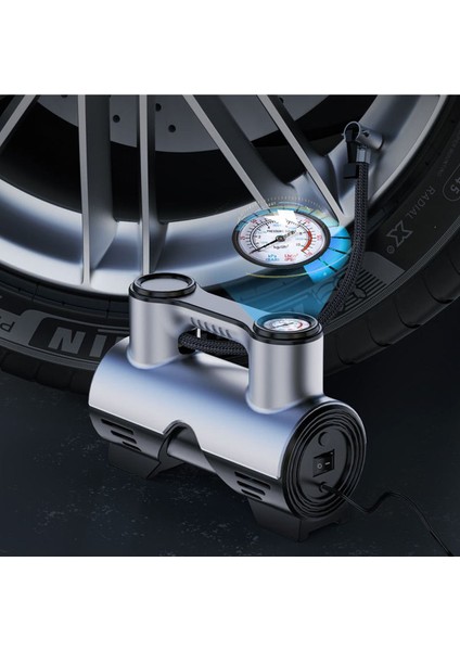 Araba Oto Araç Lastik Şişirme Pompası Metal Motorlu Kompresör Çakmaklık Girişli Basınç Göstergeli