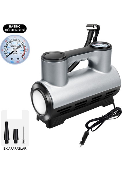Araba Oto Araç Lastik Şişirme Pompası Metal Motorlu Kompresör Çakmaklık Girişli Basınç Göstergeli fiyatları