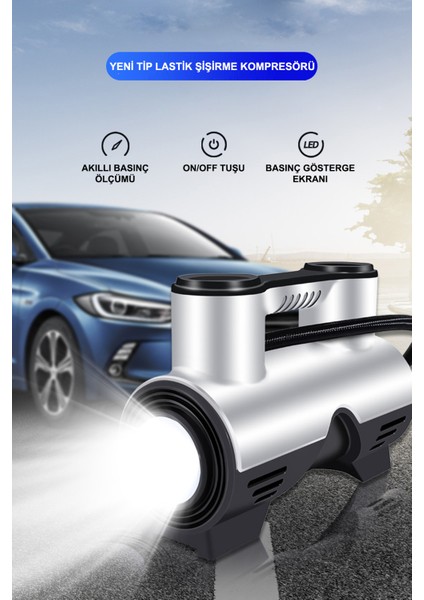 Araba Oto Araç Lastik Şişirme Pompası Metal Motorlu Kompresör Çakmaklık Girişli Basınç Göstergeli modelleri