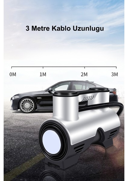 Araba Oto Araç Lastik Şişirme Pompası Metal Motorlu Kompresör Çakmaklık Girişli Basınç Göstergeli