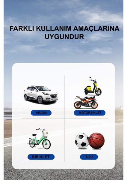 Araba Oto Araç Lastik Şişirme Pompası Metal Motorlu Kompresör Çakmaklık Girişli Basınç Göstergeli