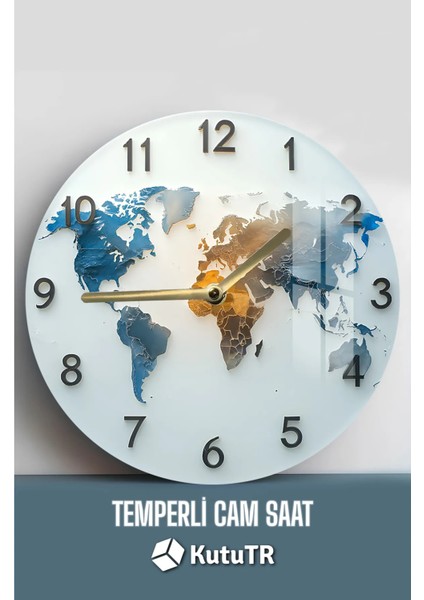 Dünya Haritası Desenli 3D Görünümlü Temperli Cam Saat – 33 cm CSDW369 fiyatları