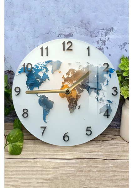 Dünya Haritası Desenli 3D Görünümlü Temperli Cam Saat – 33 cm CSDW369 modelleri