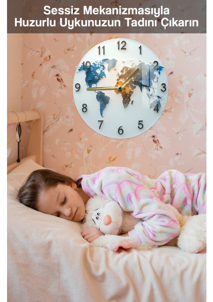 Dünya Haritası Desenli 3D Görünümlü Temperli Cam Saat – 33 cm CSDW369 fırsatları