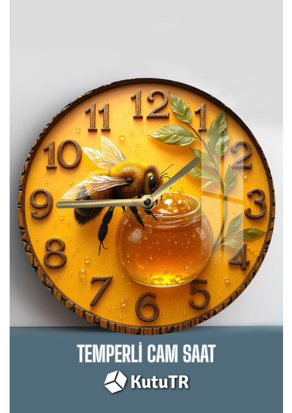 Arı ve Bal Kavanozu Desenli 3D Görünümlü Temperli Cam Saat – 33 cm CSDW433 fiyatları