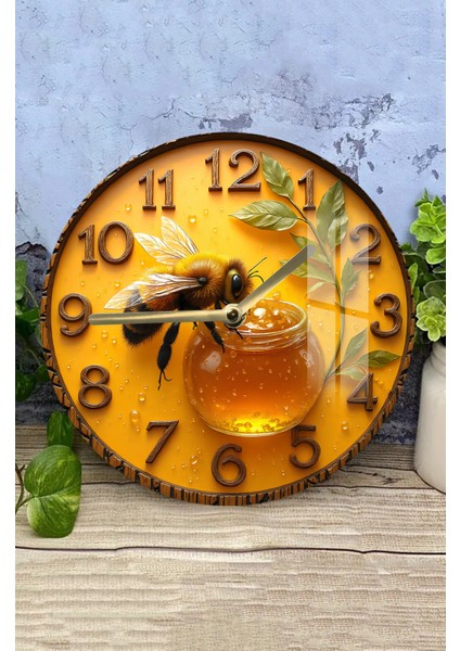 Arı ve Bal Kavanozu Desenli 3D Görünümlü Temperli Cam Saat – 33 cm CSDW433 modelleri